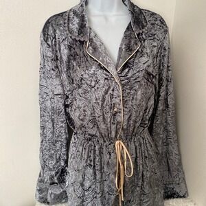 POL Women's Gray Crushed Velvet Long Sleeve Mini Dress Pajama Style L